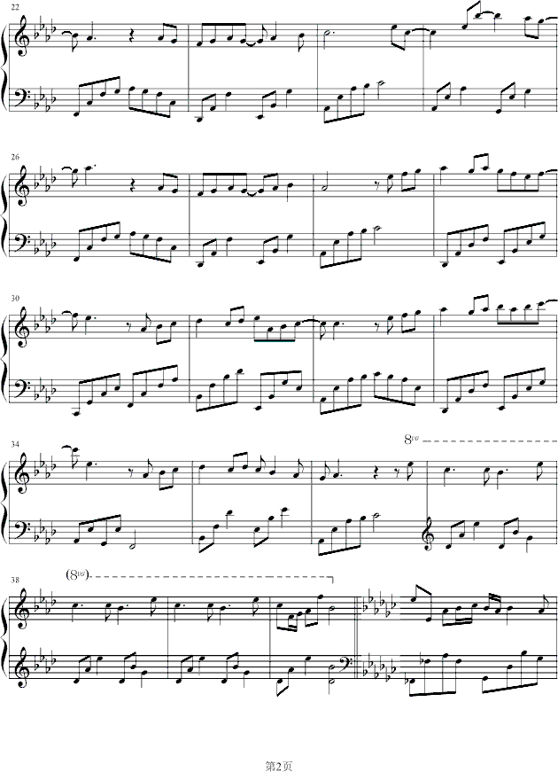 遇见－接近原版钢琴曲谱（图2）