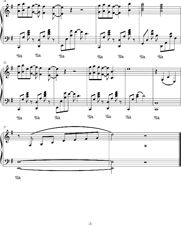 火影忍者-哀の伤(钢琴独奏版)钢琴曲谱（图2）