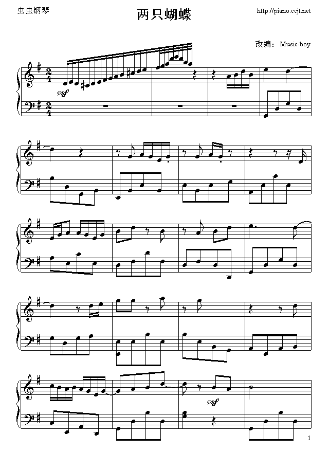 两只蝴蝶-Music-boy钢琴曲谱（图1）