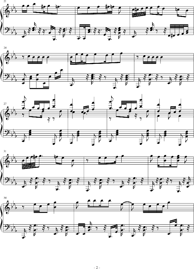 火影忍者主题曲Wind钢琴曲谱（图2）
