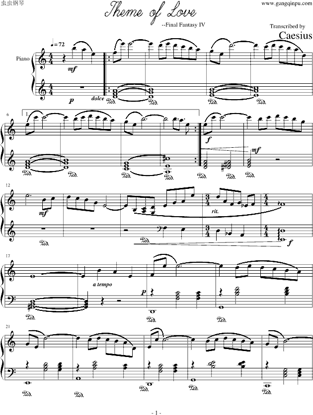 Theme of Love-FinalFandasyIV钢琴曲谱（图1）
