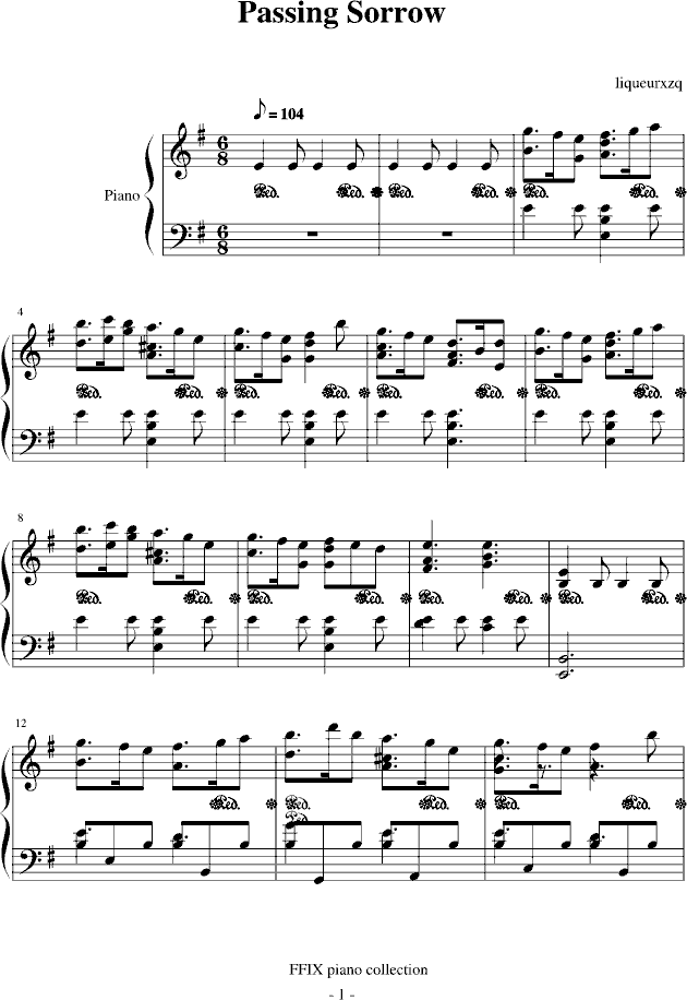 Passing Sorrow钢琴曲谱（图1）