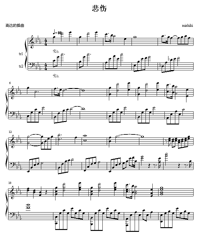 悲伤钢琴曲谱（图1）
