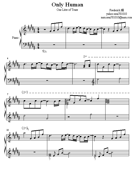 only human 一升的眼泪主题曲钢琴曲谱（图1）