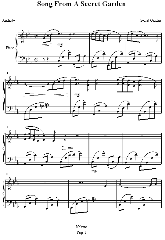 song from a secret garden钢琴曲谱（图1）