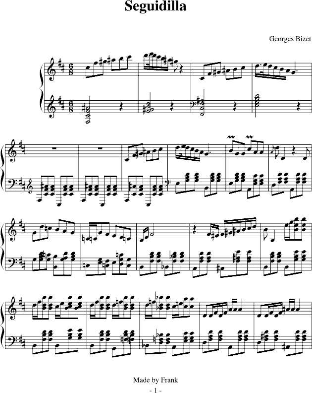 卡门-塞桂第拉舞曲钢琴曲谱（图1）