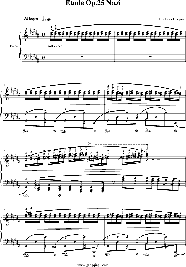 肖邦三度练习曲(op.25 no.6)钢琴曲谱（图1）