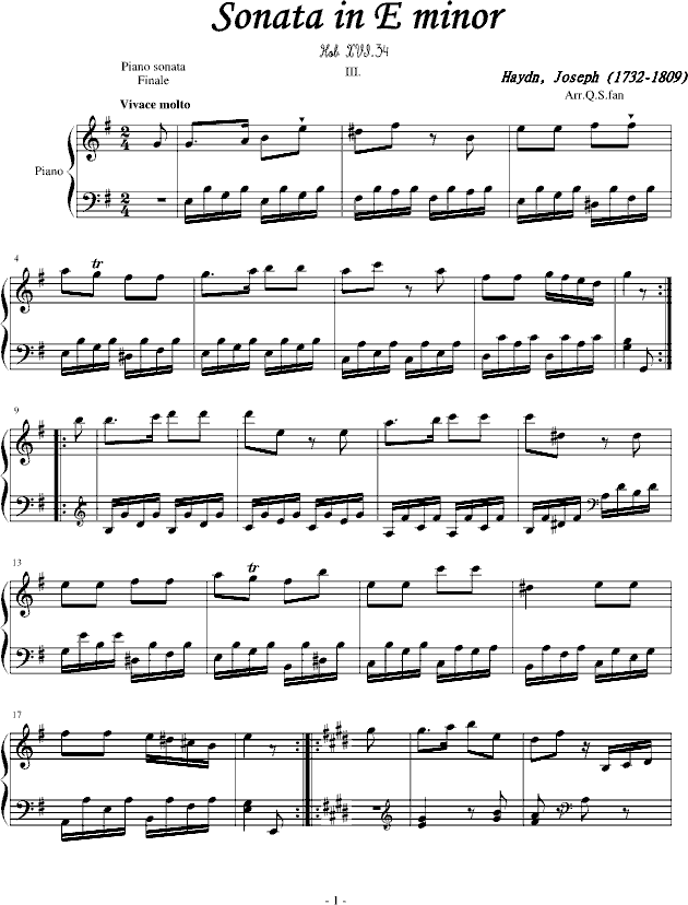 海顿钢琴奏鸣曲34-（终乐章）钢琴曲谱（图1）