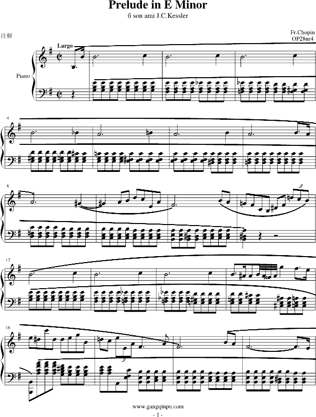 E小调前奏曲钢琴曲谱（图1）
