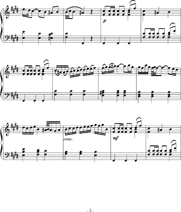 E大调奏鸣曲钢琴曲谱（图2）