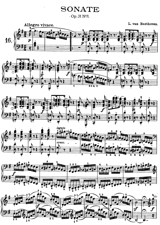 第十六钢琴奏鸣曲-（Op.31 No.1）钢琴曲谱（图1）