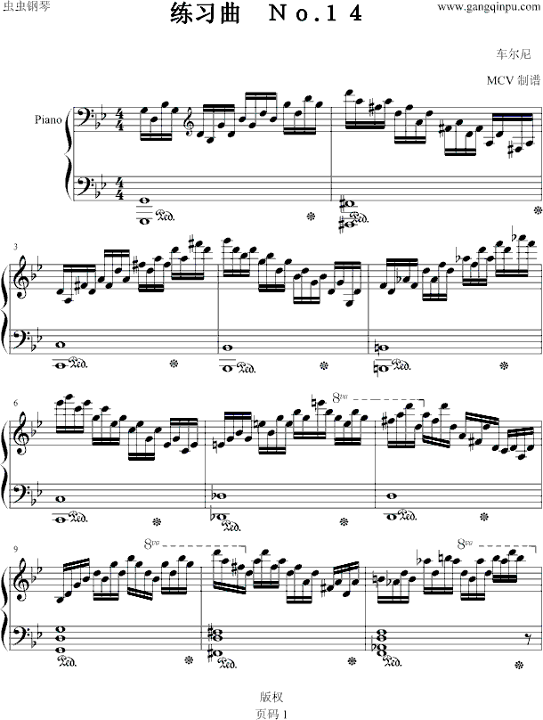 练习曲　NO.14钢琴曲谱（图1）