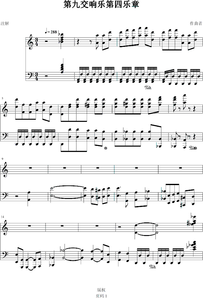 第九交响乐第四乐章钢琴曲谱（图1）