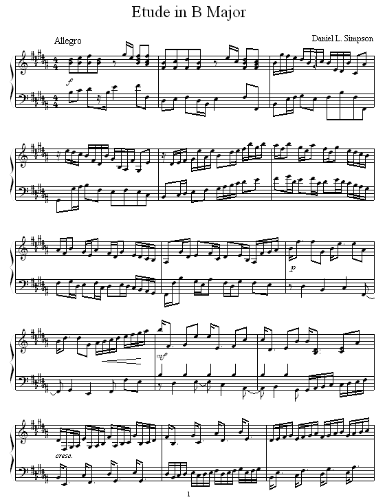 Etude in B Major钢琴曲谱（图1）