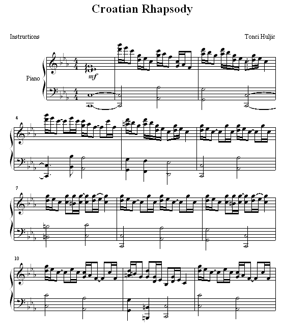 克罗地亚狂想曲钢琴曲谱（图1）