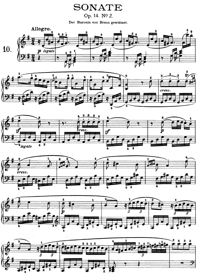 G大调第十钢琴奏鸣曲　Op. 14 No--2钢琴曲谱（图1）