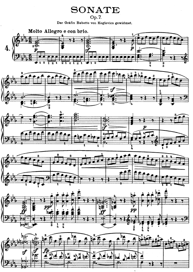 降E大调第四钢琴奏鸣曲-Op.7钢琴曲谱（图1）
