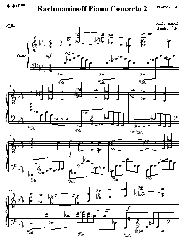 第二钢琴协奏曲第三乐章(部份)钢琴曲谱（图1）