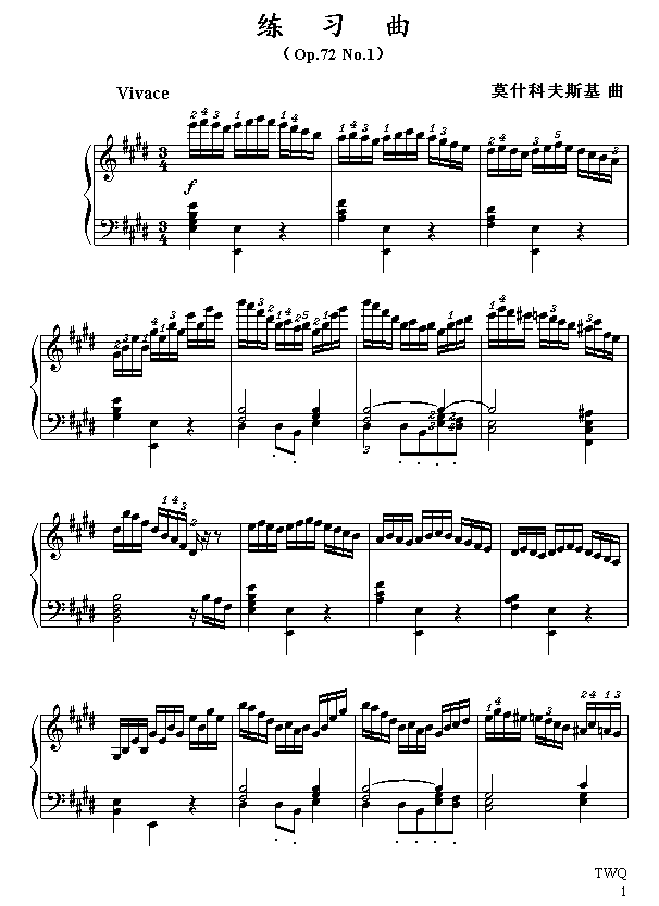 E大调练习曲钢琴曲谱（图1）