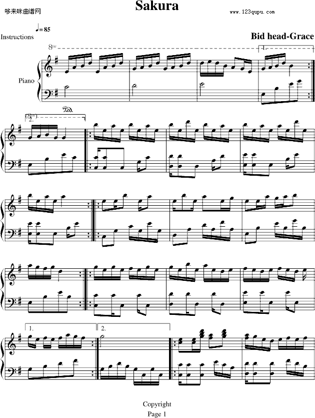 樱之初-大头Grace钢琴曲谱（图1）