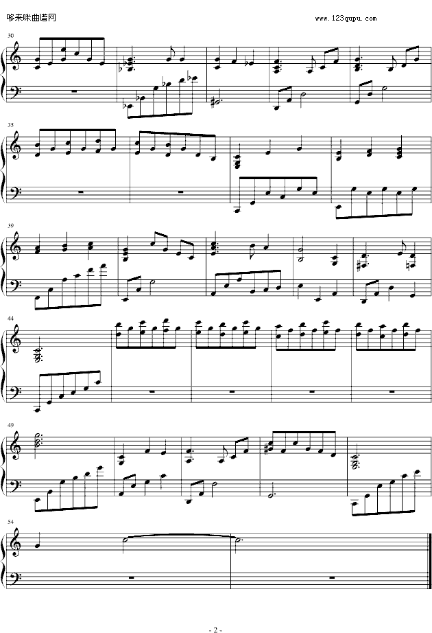 夜の歌-钢琴独奏原声版-动漫影视钢琴曲谱（图2）