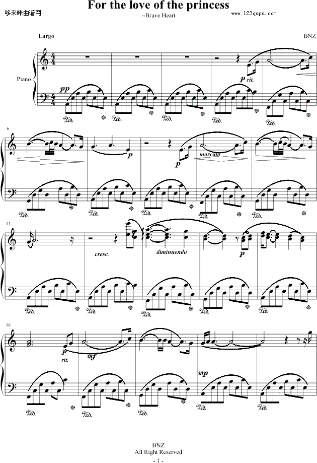 For the love of the princess-BNZ钢琴曲谱（图1）