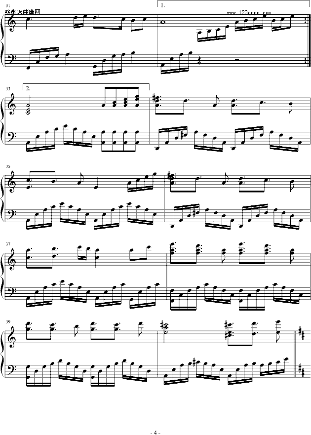 不死の爱-∮亞→薩∮钢琴曲谱（图4）