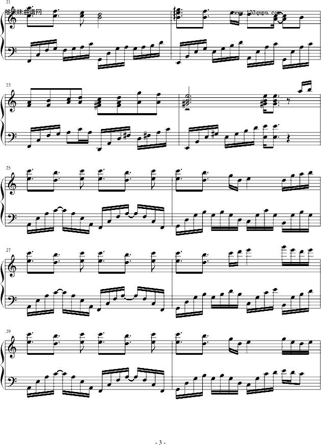 不死の爱-∮亞→薩∮钢琴曲谱（图3）