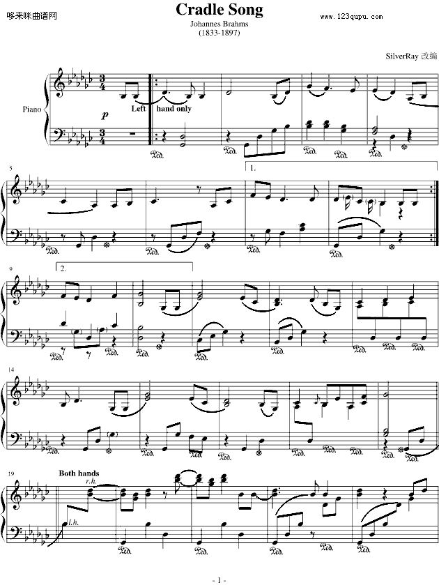 Cradle Song-Johannes Brahms钢琴曲谱（图1）