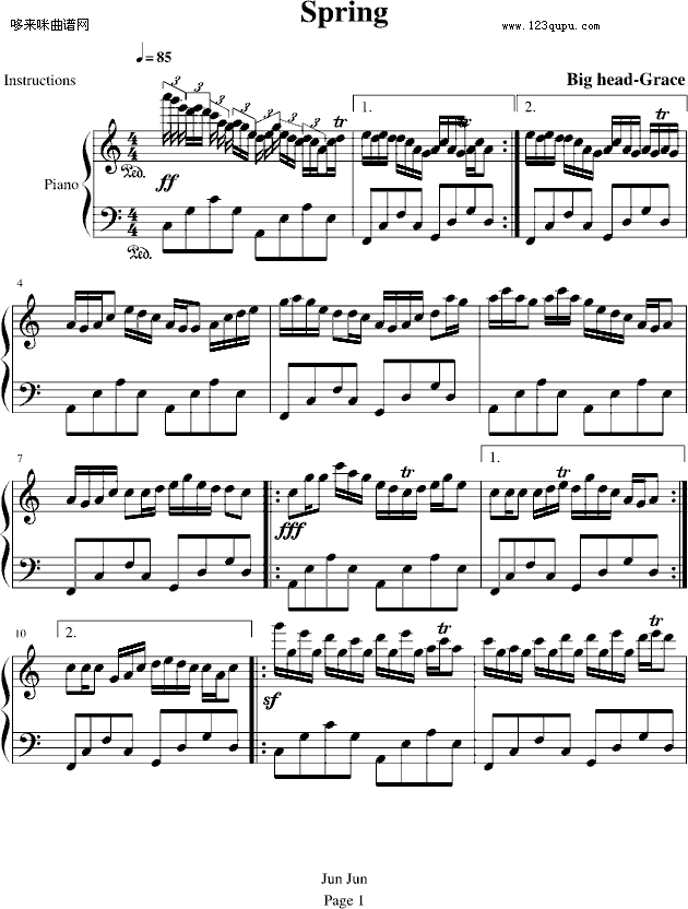 春季之乐曲-大头Grace钢琴曲谱（图1）