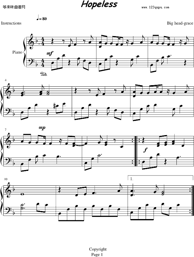 （完美版）无望-夜风川子钢琴曲谱（图1）