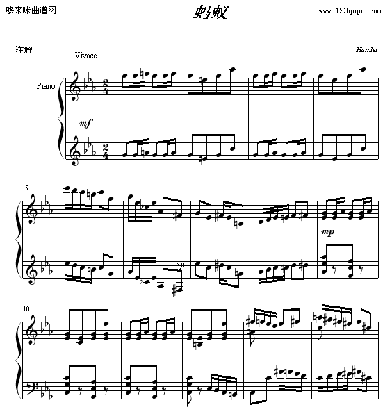 蚂蚁-谐虐曲No.2-Hamlet钢琴曲谱（图1）