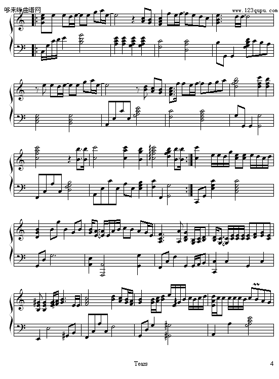 tears-迷糊西瓜-X-JAPAN钢琴曲谱（图4）