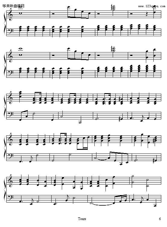 tears-迷糊西瓜-X-JAPAN钢琴曲谱（图6）