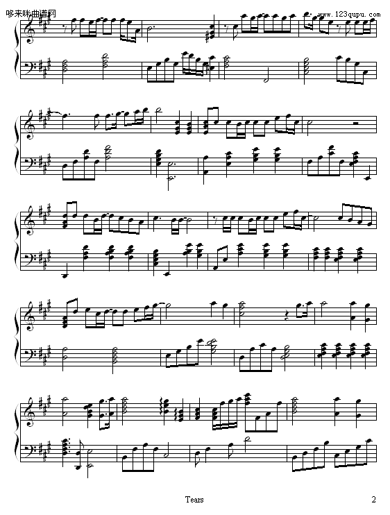 tears-迷糊西瓜-X-JAPAN钢琴曲谱（图2）