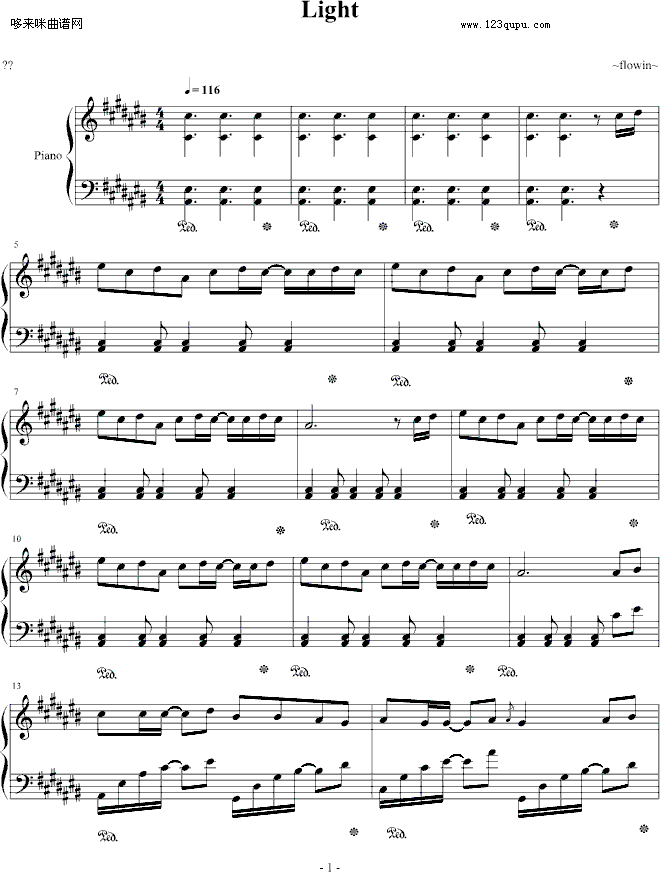 Light-W-inds钢琴曲谱（图1）