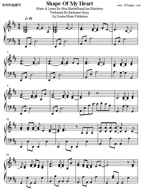 Shape Of My Heart-后街男孩钢琴曲谱（图1）