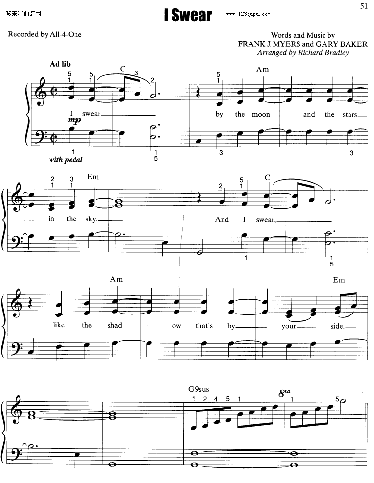 I Swear-All-4-On钢琴曲谱（图1）