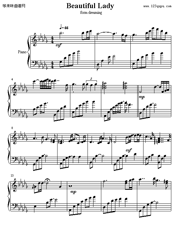Beautiful Lady-DayDream-欧美日韩钢琴曲谱（图1）