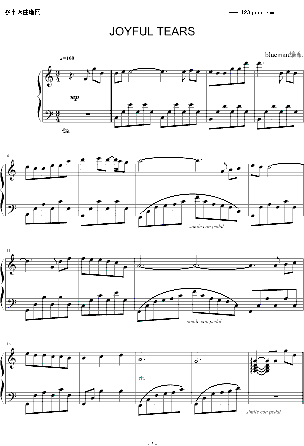 Joyful Tears-其他侠名钢琴曲谱（图1）