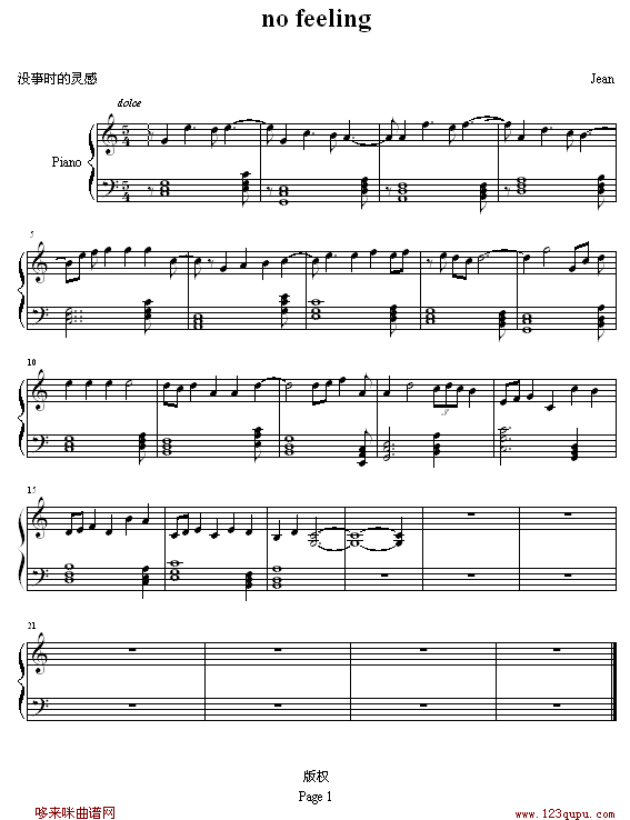 no feeling-jeanjsk钢琴曲谱（图1）
