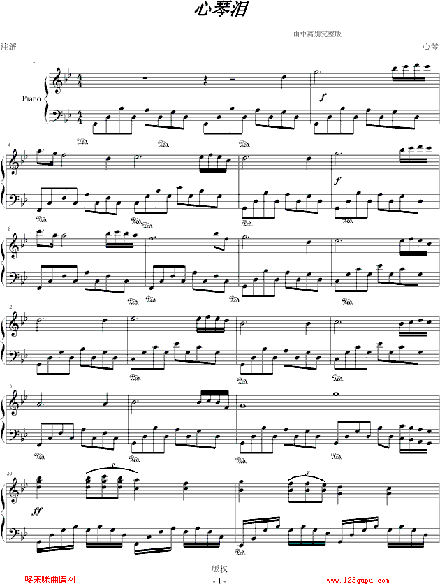心琴泪-xin_qin钢琴曲谱（图1）