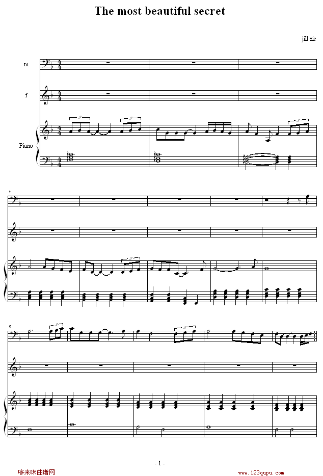 The most beautiful secret-淡紫薄荷草钢琴曲谱（图1）