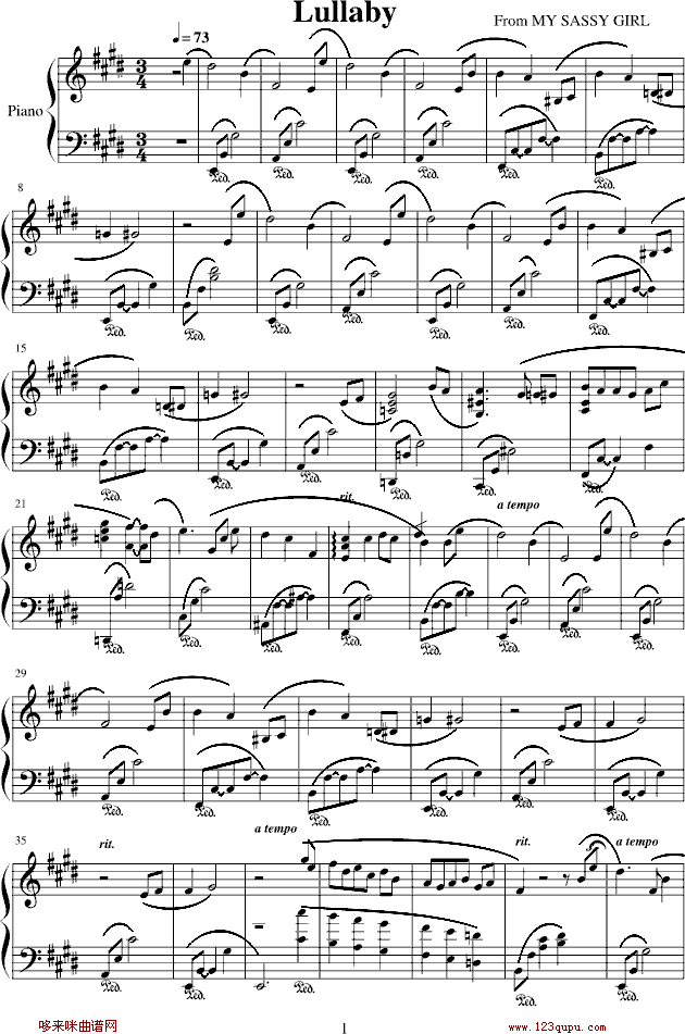 Lullaby-我的野蛮女友钢琴曲谱（图1）