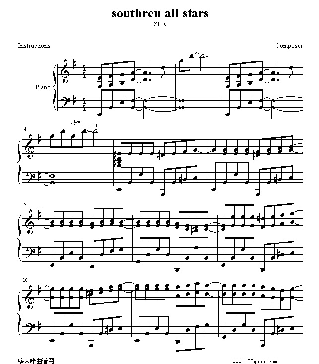 southren all stars-S.H.E钢琴曲谱（图1）