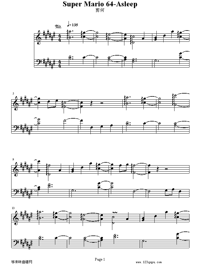 超级玛莉-熟睡篇-超级玛莉钢琴曲谱（图1）