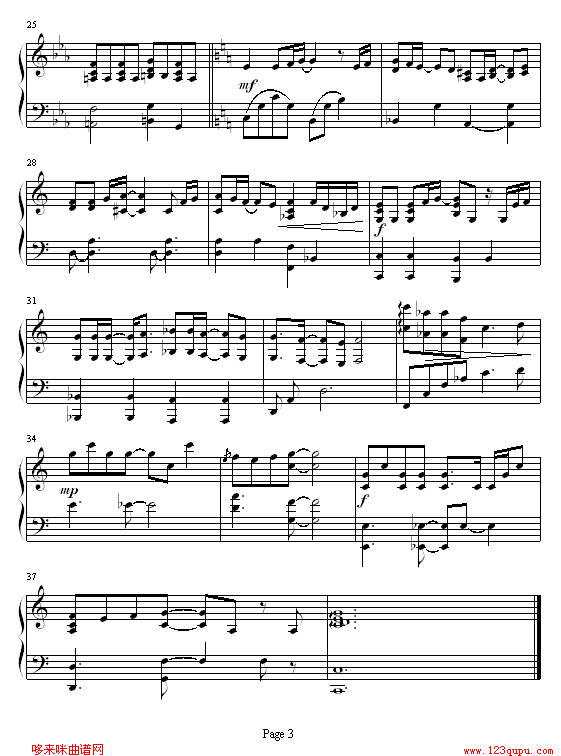 深情几许-蓝色生死恋钢琴曲谱（图3）