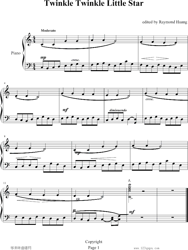 Twinkle Twinkle Little Star钢琴曲谱（图1）