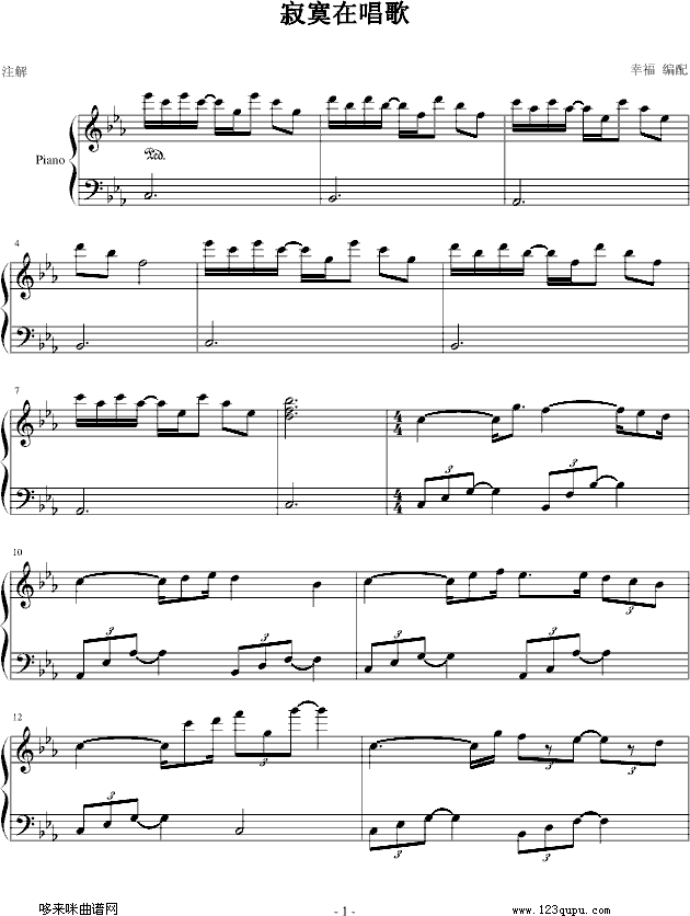 寂寞在唱歌-阿桑钢琴曲谱（图1）