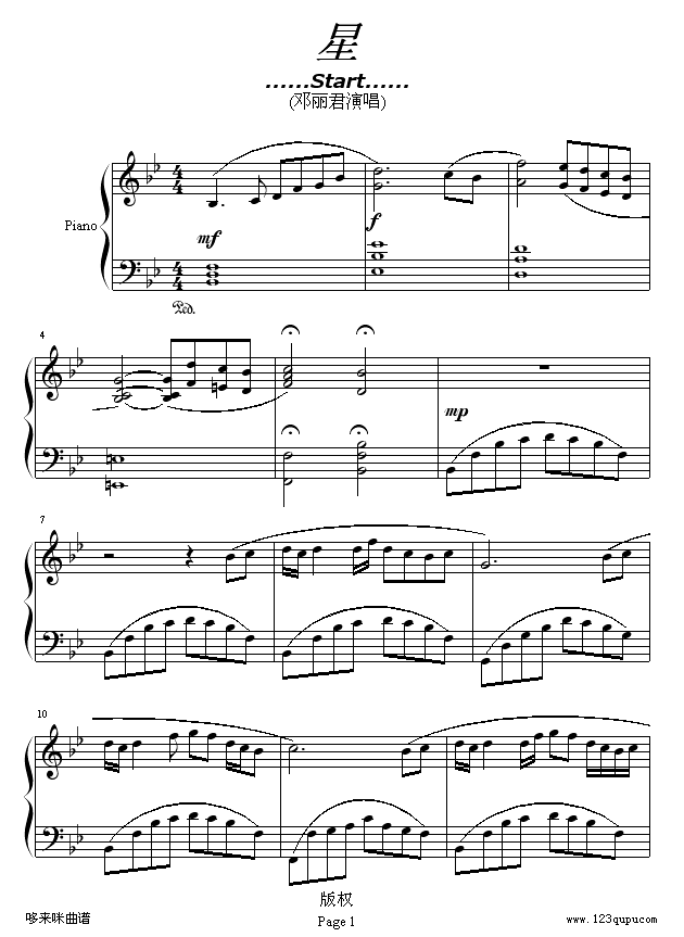 星-邓丽君钢琴曲谱（图1）